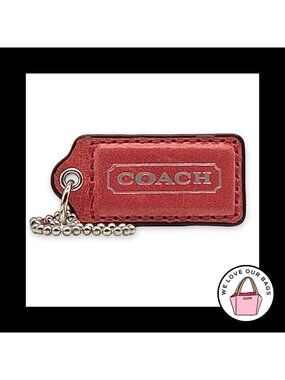 Rare COACH HANG TAG 2" Pink Bag Charm Keychain Fob Leather Nickel Medium